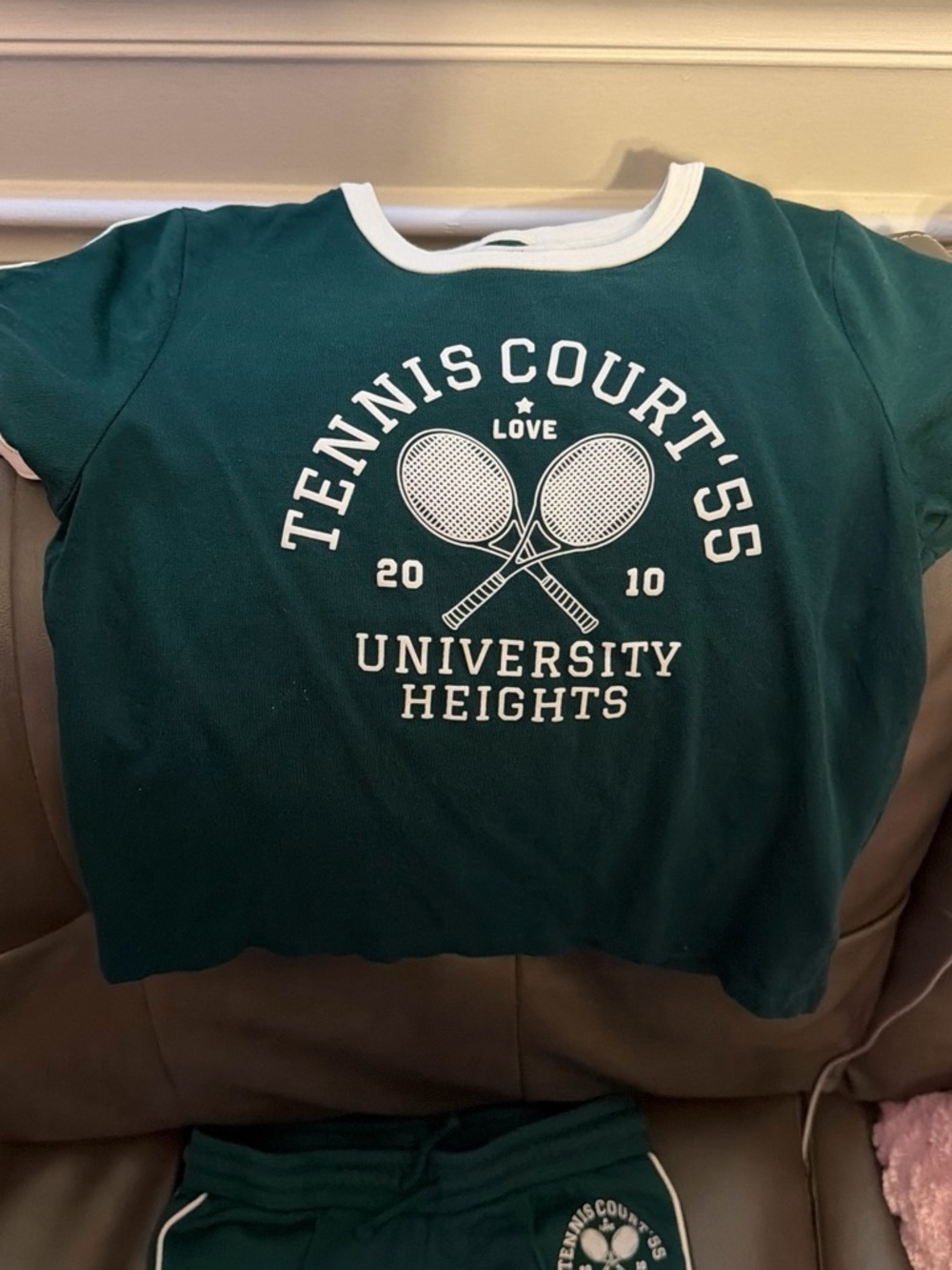 H&M Green Tennis Graphic Tee and joggers with White Trim